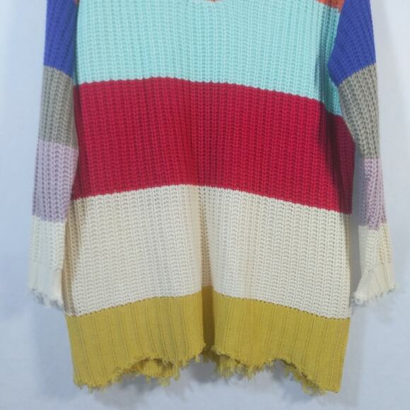 Dress Up Bright Multicolor Stripe Over Sized Distressed Knit Sweater Size S - Picture 3 of 6